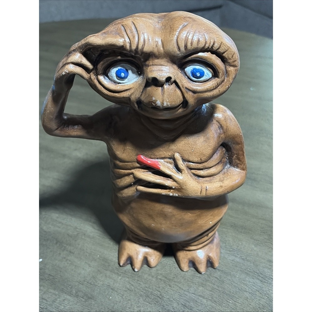 Vintage 1980s Hand Painted E.T. Extra Terrestrial Ceramic Statue Figure